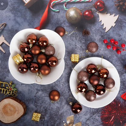 Aitsite 24ct Christmas Tree Ornaments Set 1.57 inches Mini Shatterproof Holiday Ornaments Balls for Christmas Decorations （Brown）