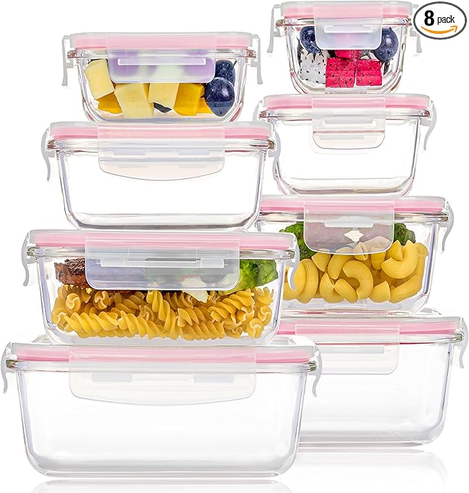 Vtopmart 8 Pack Glass Food Storage Containers