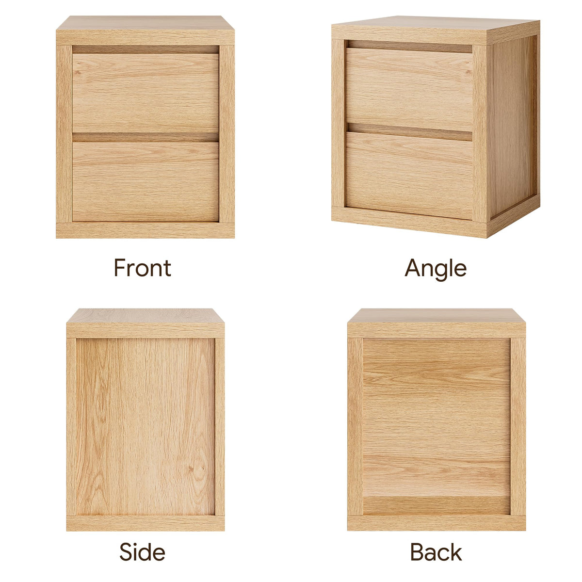 Cozy Castle Nightstand with 2 Drawers, Modern Bedside Table with Handless Design, Wood End Table with Thickened Design, Night Stand for Bedroom, Oak