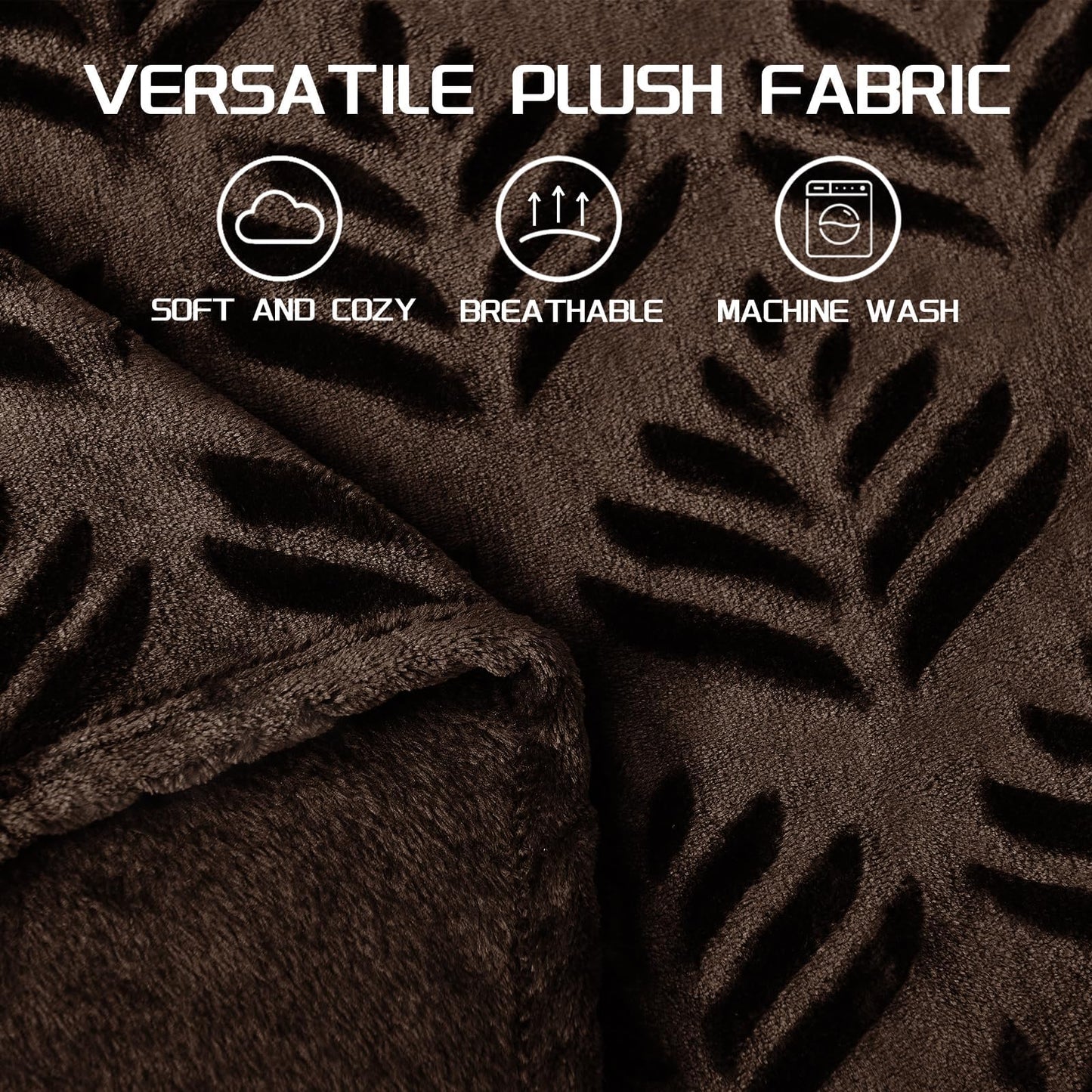 Exclusivo Mezcla Fleece Throw Blanket for Couch, Super Soft and Cozy Blankets All Season Use, Leaves Pattern, Plush Fuzzy Lightweight, Coffee, 50x60 Inch