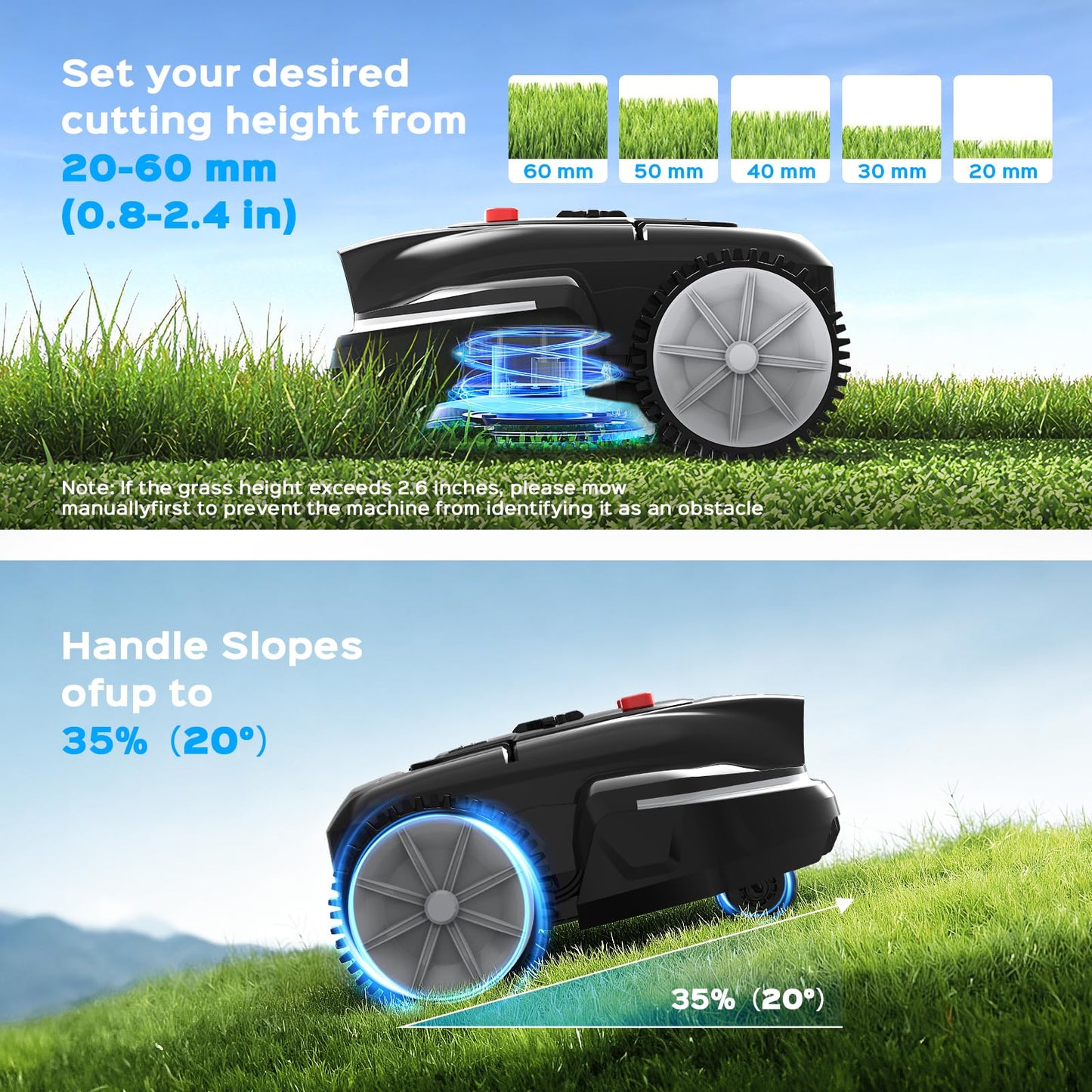 LEBOSBO V3 Robotic Lawn Mower with AI Vision Technology, Adjustable Grass Cutting Height, APP Control, Low-Noise Performance, No-Go Zone Function, Efficient Robot Lawn Mower for Small Lawns(Jet Black)