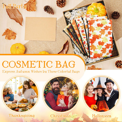 Yahenda 20 Pieces Fall Cosmetic Bags for Women Gifts Pumpkin Sunflower Autumn Maple Leaf Makeup Bags Thank You Gifts for Thanksgiving Day Birthday Party Favor