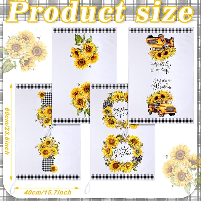 Geyoga 6 Pcs Spring Floral Kitchen Towels Flamingo Dish Hand Towels Sunflower