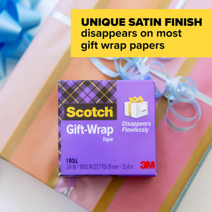 Scotch Gift Wrap Tape with Scotch Desktop Dispenser, 6 Rolls of 3/4" x 1000" Each Plus 1 Desktop Tape Dispenser, Great for Gift Wrapping