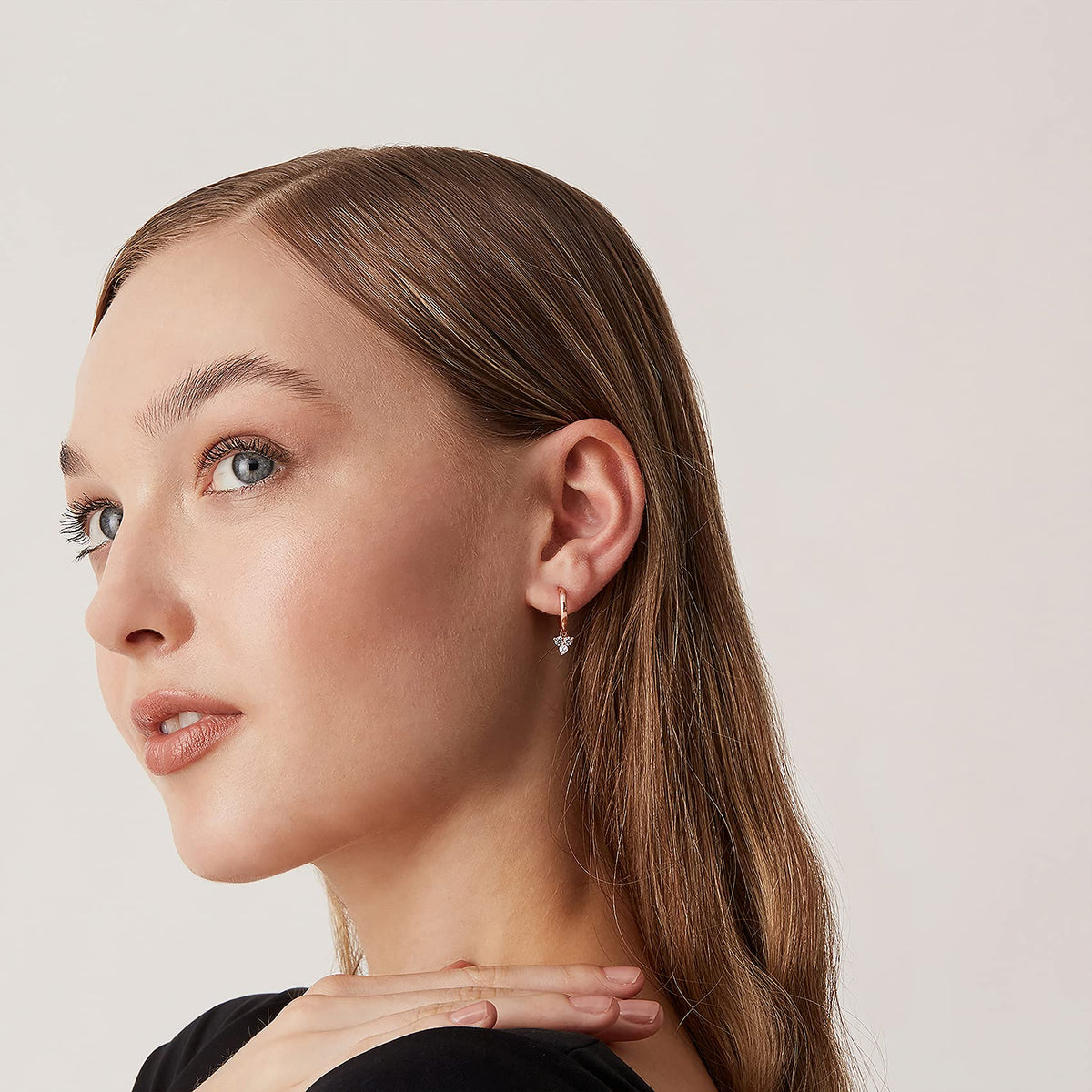 PAVOI 14K Rose Gold Plated 925 Sterling Silver Post Dangle Huggie Hoop Earrings For Women - Trendy Cubic Zirconia Cluster Hoop Earrings - Small Hinged Huggies