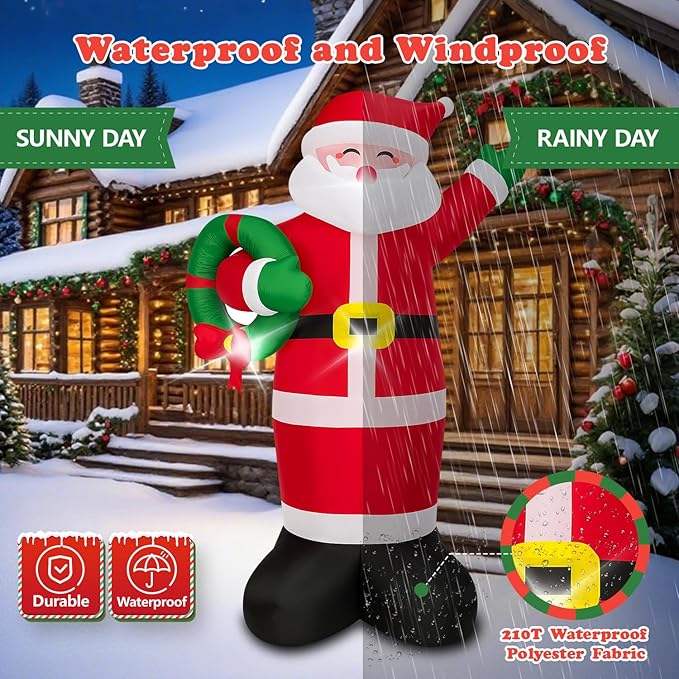 Christmas Decorations Outdoor Inflatables 5FT Santa Claus Holding Garland Inflatable Yard Decor with Build-in LEDs Blow Up for Christmas Party Indoor Outdoor Yard Garden Lawn Patio
