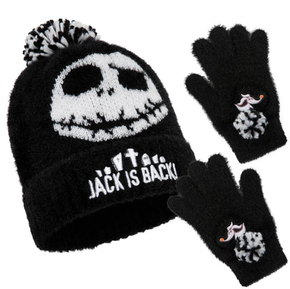 Disney The Nightmare Before Christmas Beanie Hat Gloves Set for Girls Teens, 6-14 Yrs, 2 Pc Set Travel Winter Gifts for Girls (6-14 Years, Black Jack)