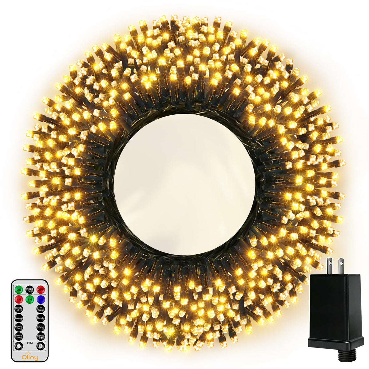 Ollny Christmas Lights, 500LED 164FT Long Christmas Tree Lights with 8 Modes Remote Timer IP44 Waterproof, Outdoor Christmas Lights for Tree House Yard Outside Xmas Decorations Warm White