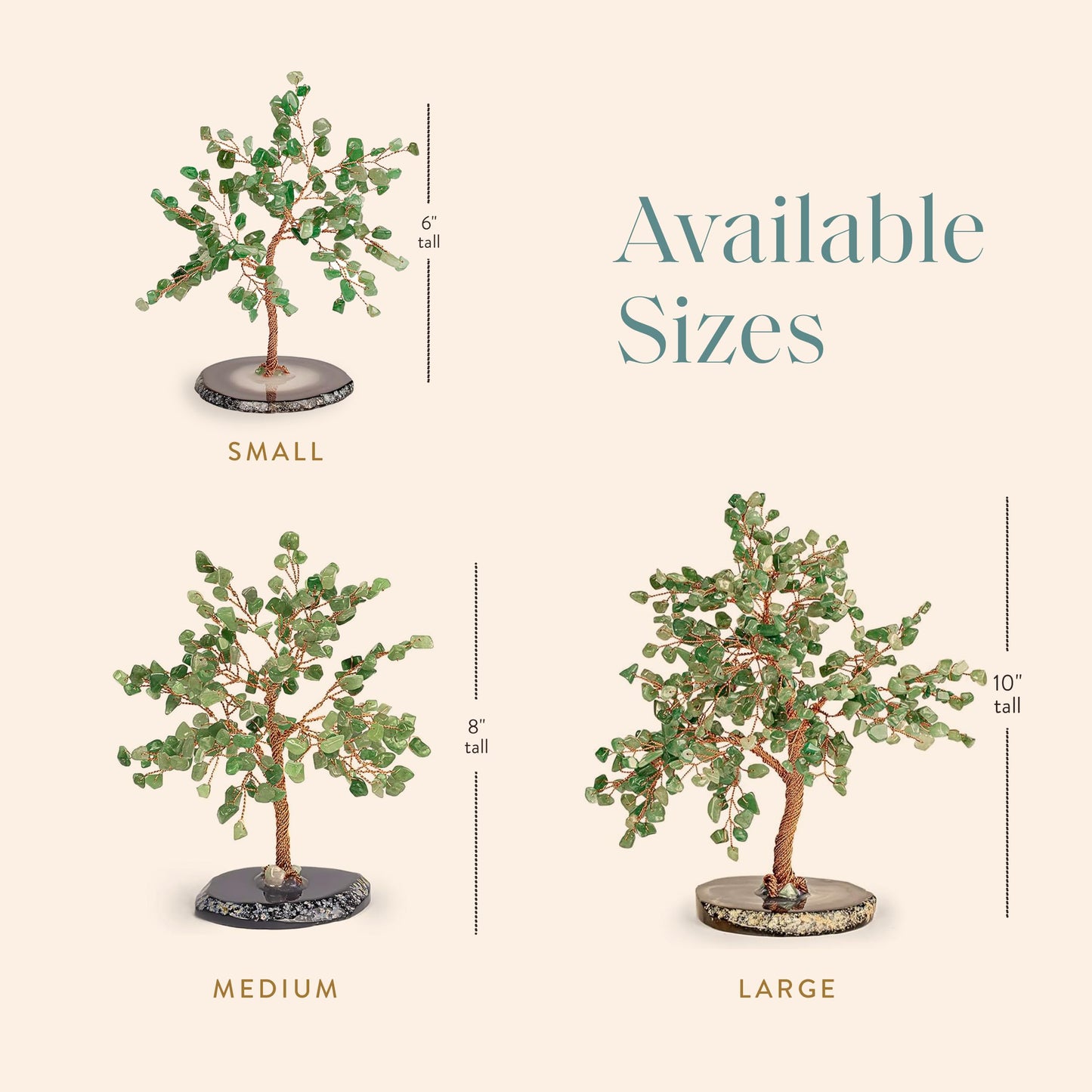 KARMA AND LUCK Jade Crystal Tree of Life, Feng Shui Money Tree Decor with Natural Jade Gemstones, Copper Wire Bonsai Tree on Agate Base, Spiritual Home, Office, Desk Decor Gift, 10" Large