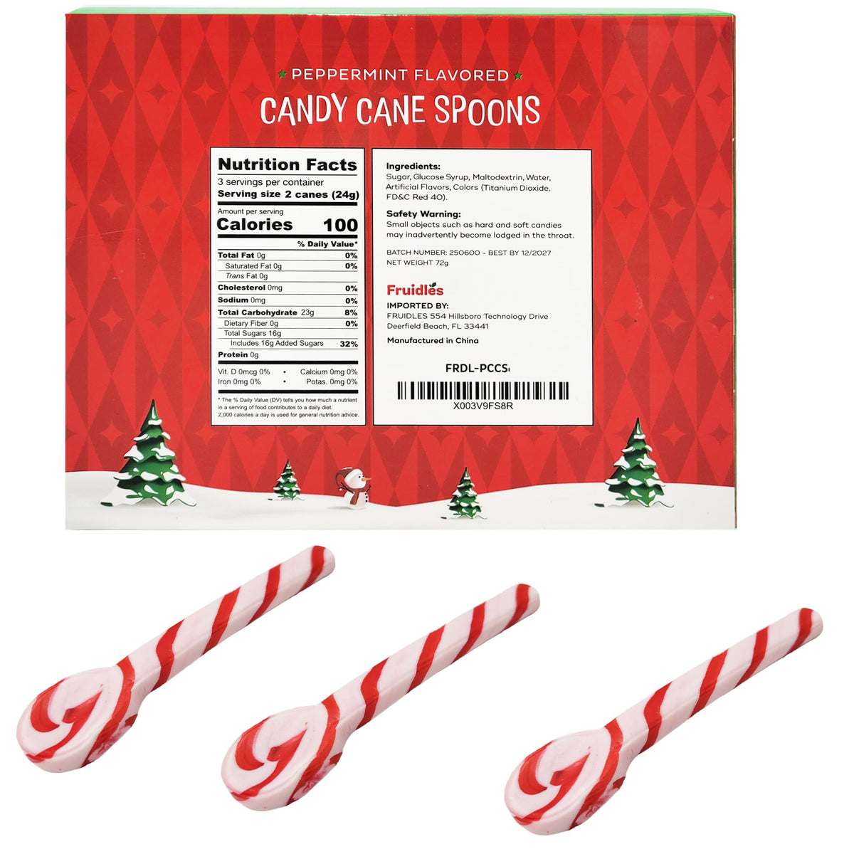 Fruidles Christmas Candy Canes Spoons Suckers, Peppermint Flavor in Box 48-Pack