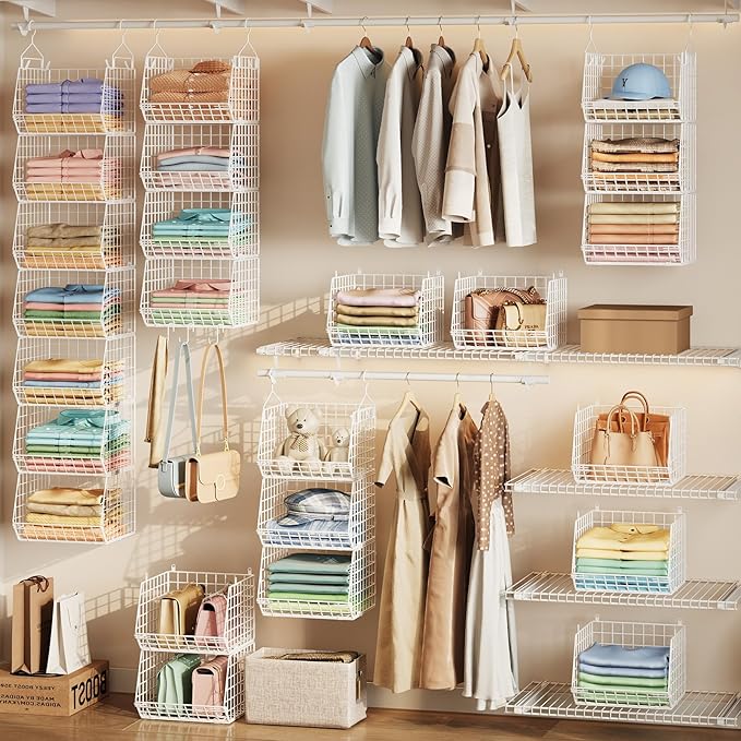 7 Tier Hanging Closet Organizer and Storage, Foldable Wire Closet Shelving