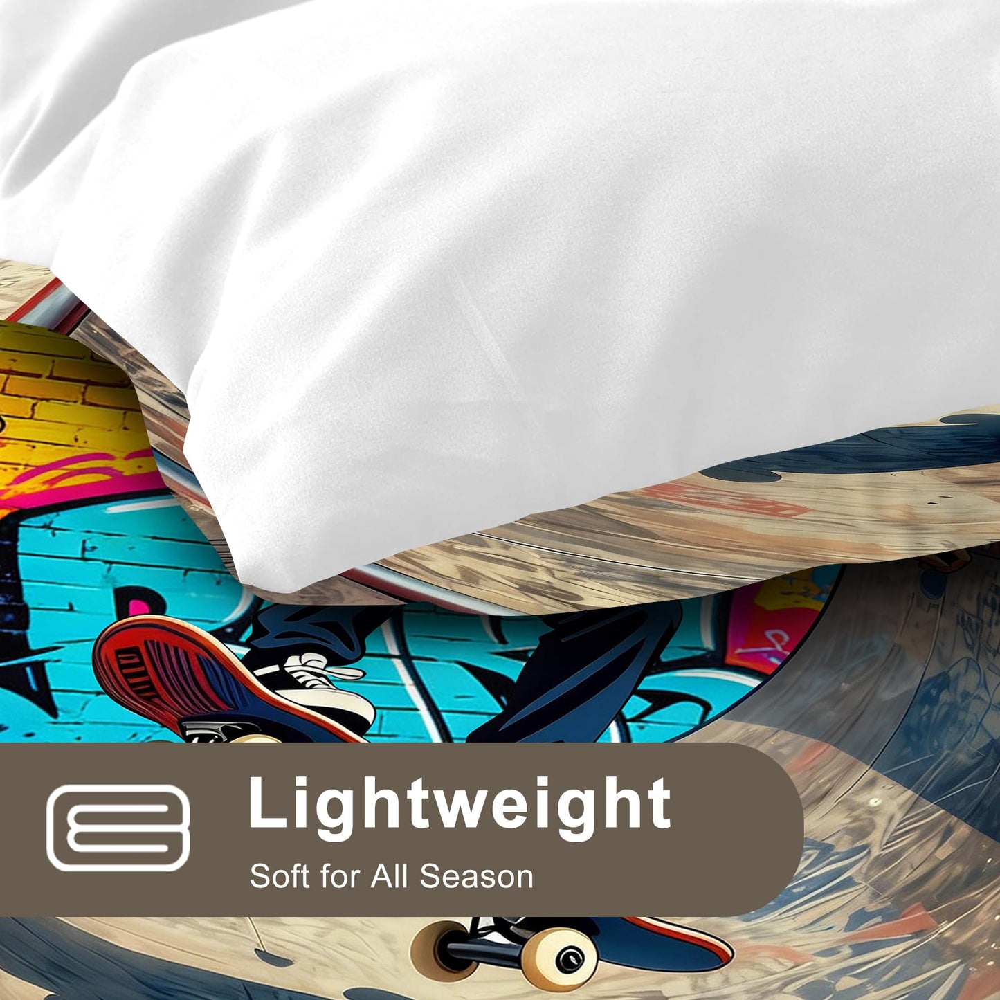 VTKON Skateboard Comforter Set for Teens Queen 3Pcs with 1 Comforter and 2 Pillowcases Cool Graffiti Bedding Set Boys Sports Themed Bed Sets Microfiber for All Season