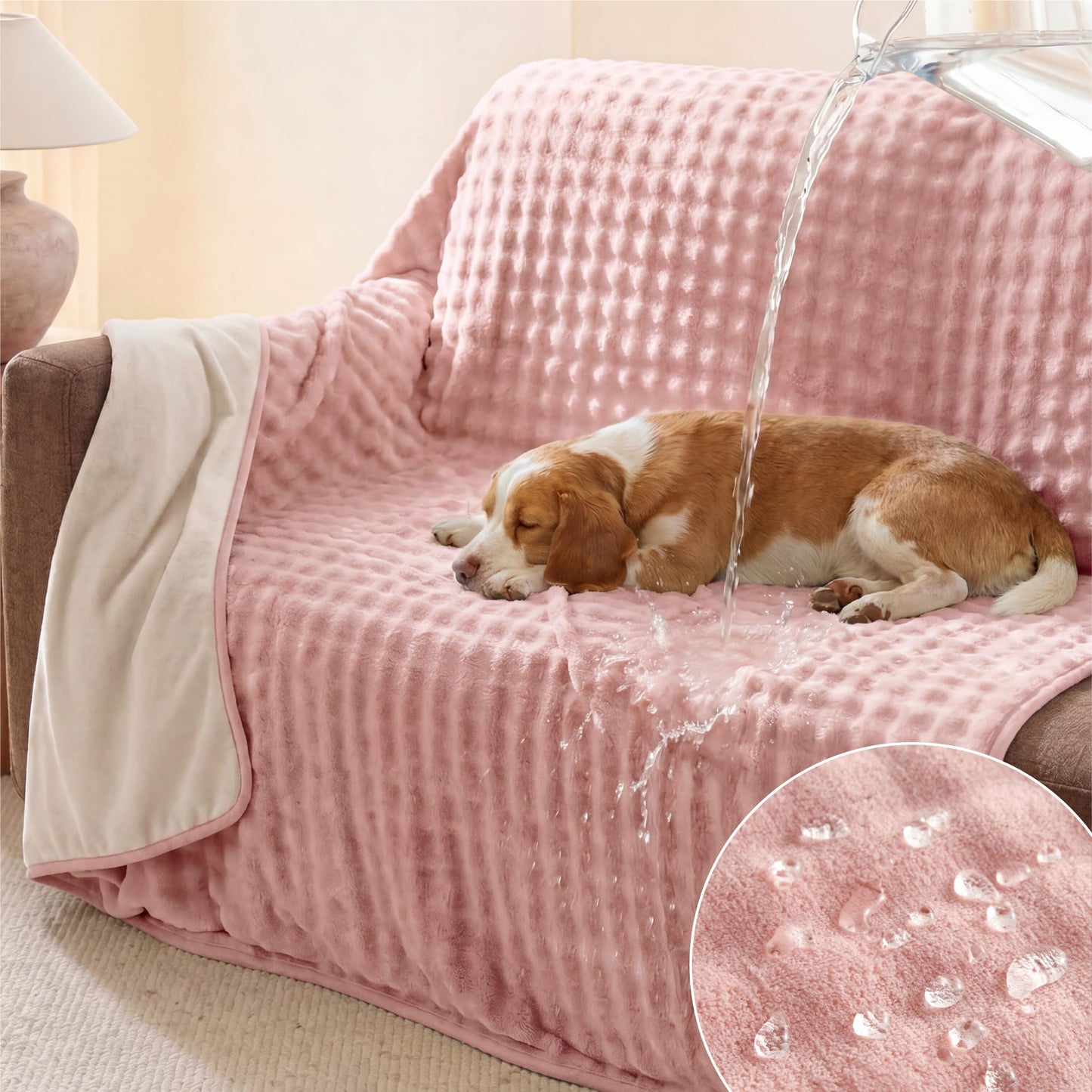 Bedsure GentleSoft Blanket for Couch & Bubble Waterproof Blanket for Couch Twin Pink 60x80inch