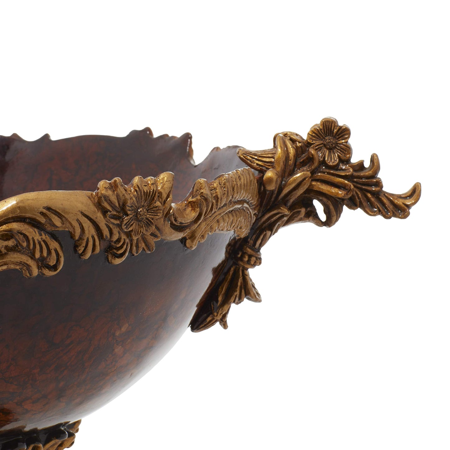 Deco 79 Polystone Leaf Decorative Decorative Bowl Intricately Carved Arabesque Decorative Container, Decorative Keepsake Box 19" x 14" x 11", Gold