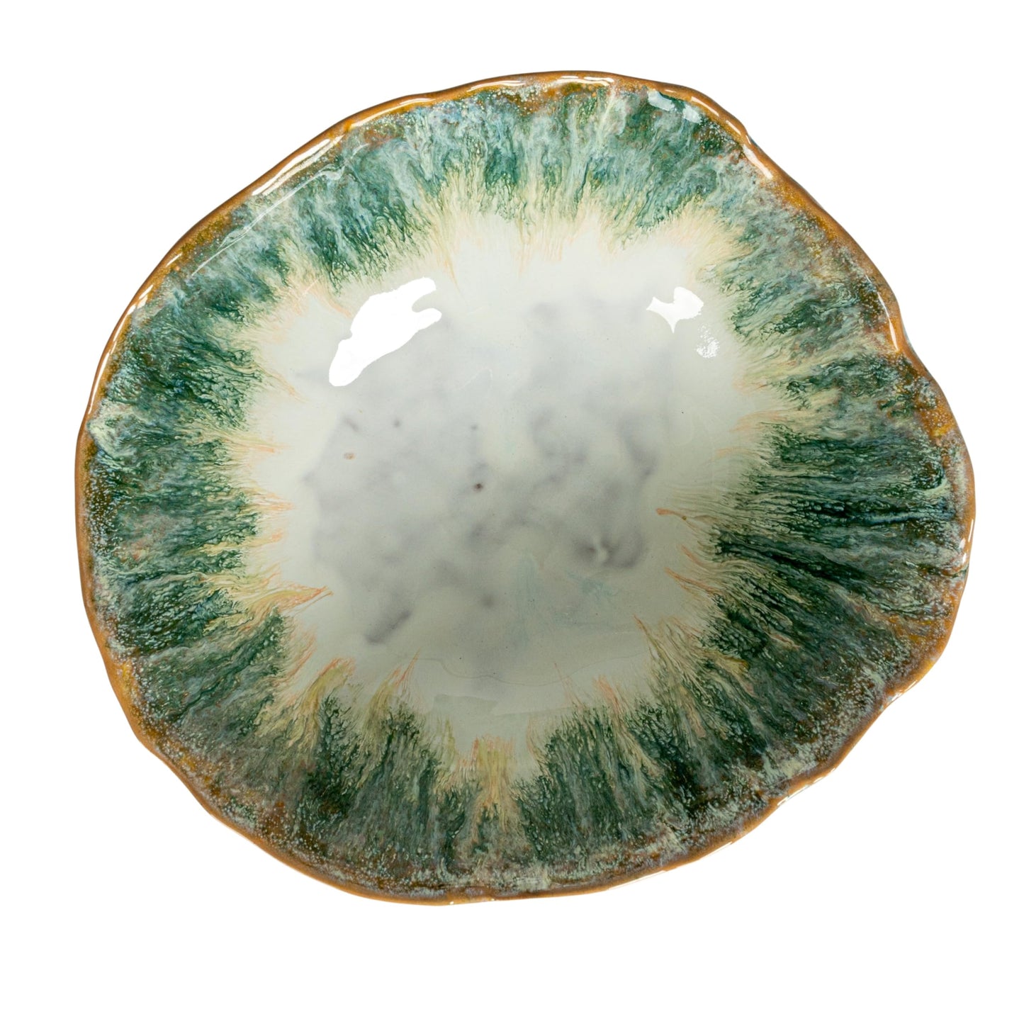 Creative Co-Op Large Stoneware Footed Bowl with Speckled Glaze, Green and Brown