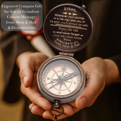 Engraved Compass Gift for Men – Personalized Brass Pocket Compass – Custom Antique Keepsake for Son, Husband, Boyfriend, or Dad – Graduation, Father’s Day, Anniversary, Birthday, or Christmas Gift