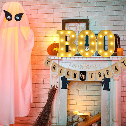 ZUOKEMY Halloween Decorative Lights - Light up Letter "BOO" Sign Halloween Outdoor Family Room Kitchen Fireplace Tabletop Party Decoration Supplies