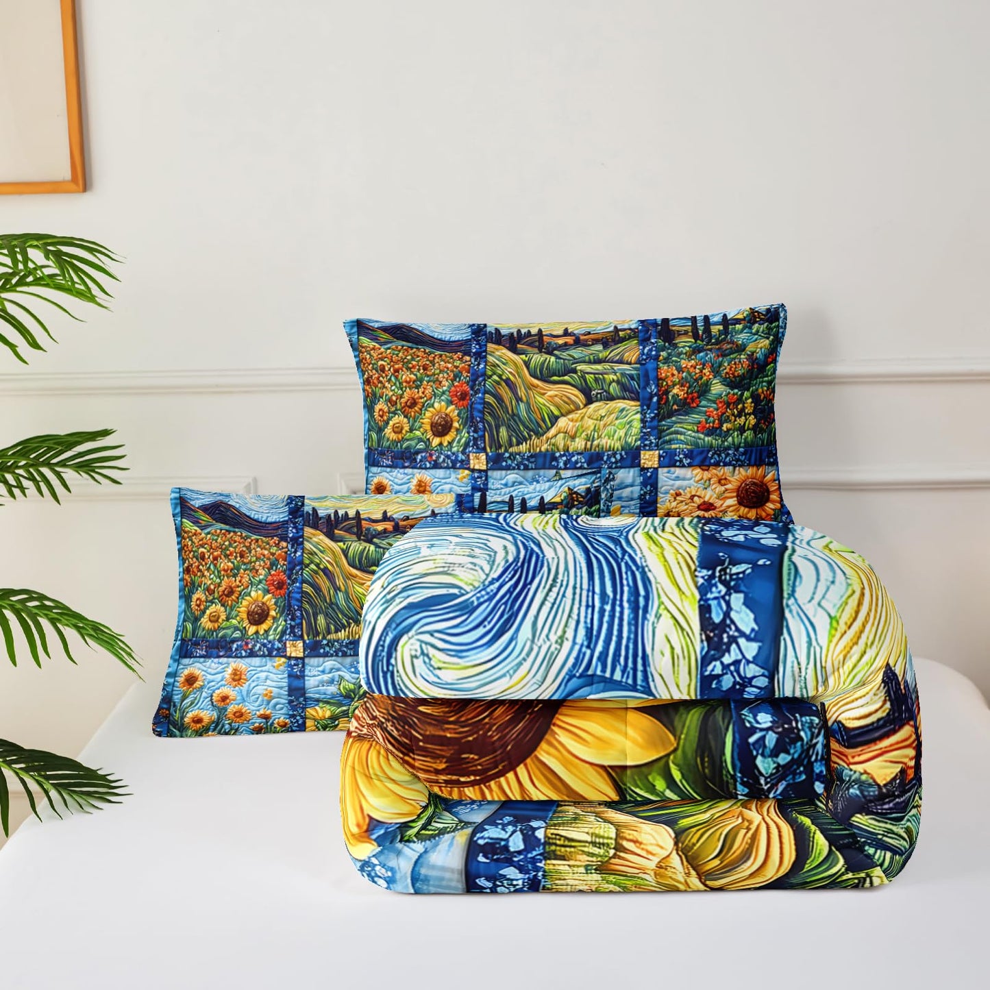 lneffble Yellow Sunflower Twin Size Comforter Set，Bedding Twin Size Quilts Sunflower，Rustic Farmhouse Bedroom Set Bedding Set，with 1 Comforter with 2 Pillow Case