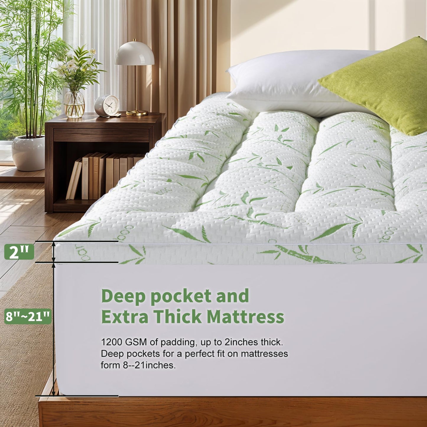 Jov5tic 3 Inch Breathable Mattress Topper - 1500GSM 3D+7D Down Alternative Fill,Viscose Made from,Cooling Firm Pillow Top Mattress Pad (Queen,60"x80")