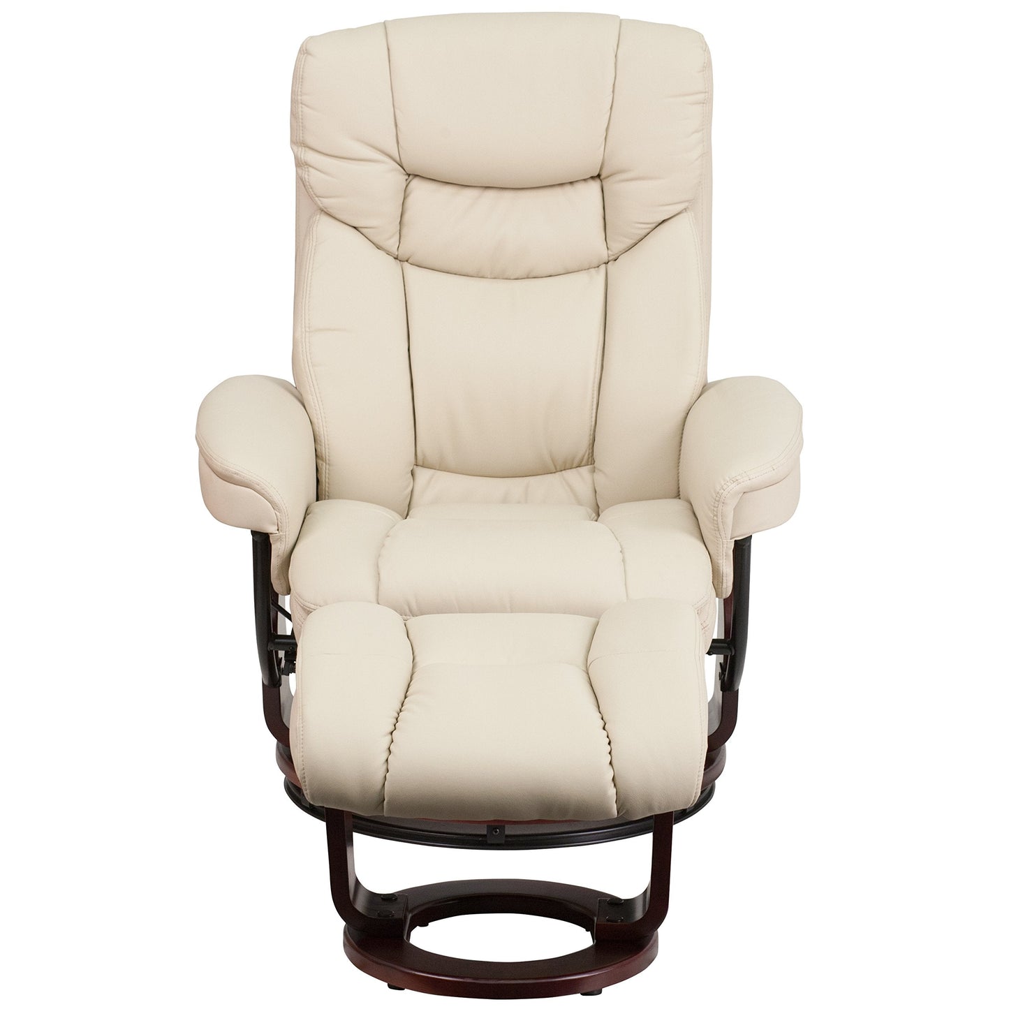 Flash Furniture Allie LeatherSoft Upholstered Recliner with Ottoman Footrest, Padded Swiveling Recliner Chair and Ottoman Set, Beige