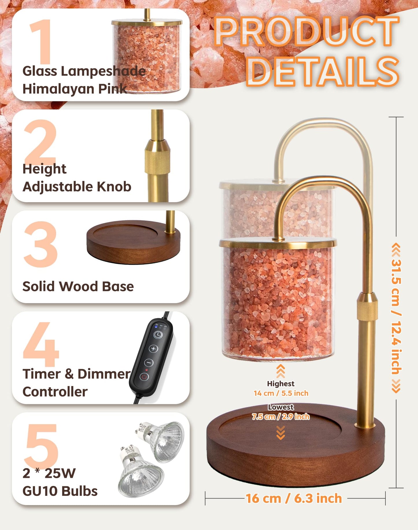 ARVIDSSON Candle Warmer Lamp with Himalayan Pink Salt, Timer & Dimmable Candle Warmer for Jar Candles, Birthday Gifts for Women Mom, House Warming Gifts, Candle Lamp Warmer for Home Decor
