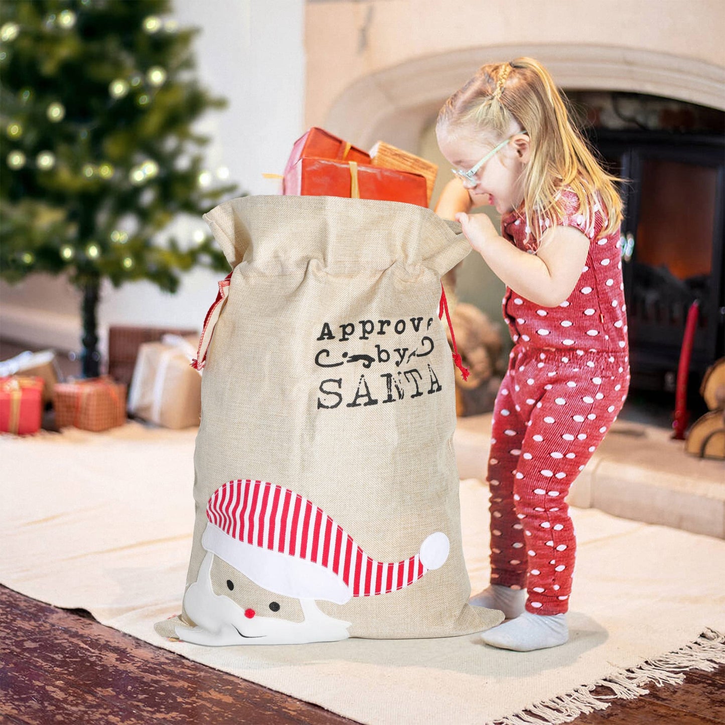 LessMo Christmas Santa Sack, Large Canvas Gift Bag with Drawstring, [Place to Write Wishes] Reusable Personalized Best Gift, for Xmas Package Storage, Christmas Party Supplies Favors