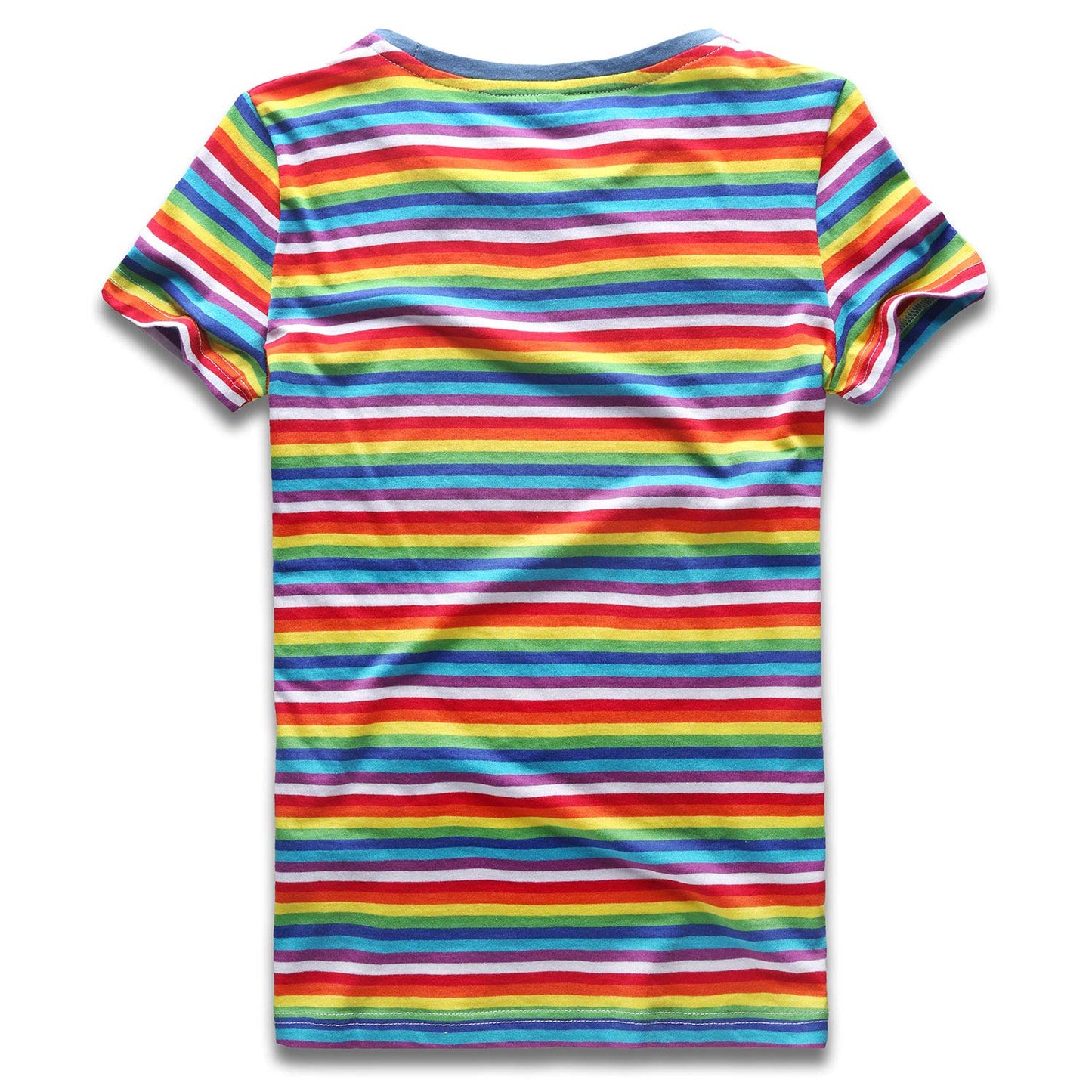 Rainbow T Shirt Women Striped Tee Crew Neck Short Sleeve Stripes Tops Fashion L
