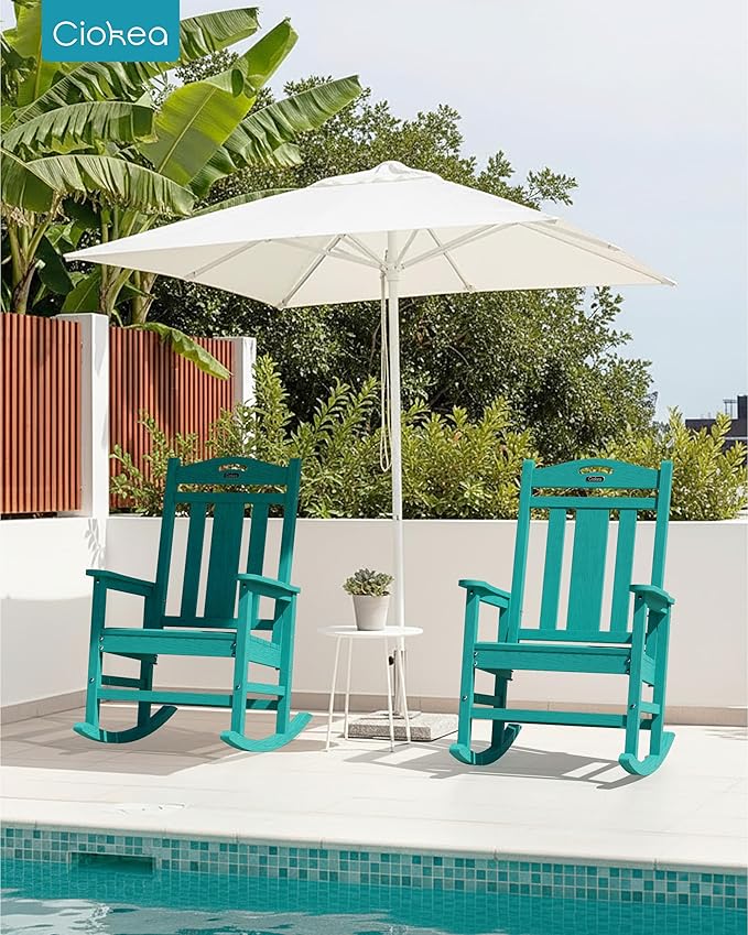 Ciokea Oversized Outdoor Rocking Chairs Set of 4, 380lbs Heavy-Duty Large Patio Rocker, High Back Cozy Porch Chairs, Weather Resistant Patio Rocking Chairs for Outside, Fire Pit, Deck, Aruba Blue