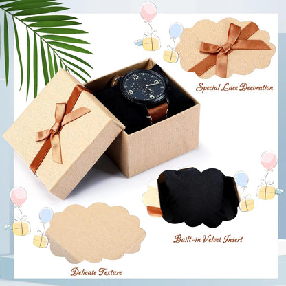Jexine 12 Pieces Father's Day Gift Boxes for Dad Men 3. 5 Inch Necklace Earring Ring Box Bow Cardboard Jewelry Watch Holder with Velvet Insert Lids for Keychain