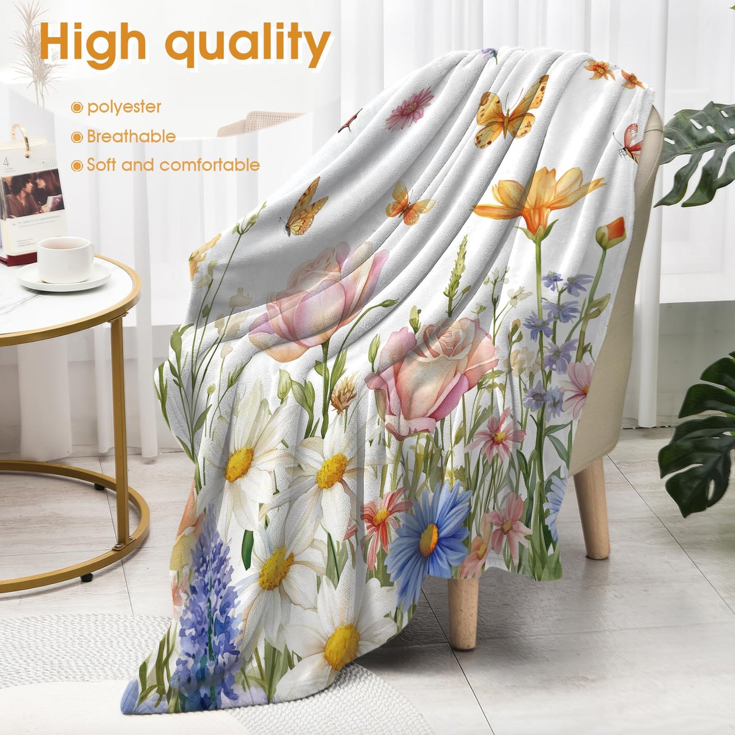 Hohoto Floral Butterfly Blanket Colorful Flowers Gifts for Women Kids Girls Wife Mom Birthday Christmas Halloween Easter Sisters Daughter Female Friends Friendship Spring Throw Blankets 50"x60"