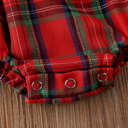 Baby Girl Christmas Dress Matching Newborn Girl Bodysuit Plaid Lace Princess Skirt Family Clothing (Romper/Long Sleeve, 0-3 Months)
