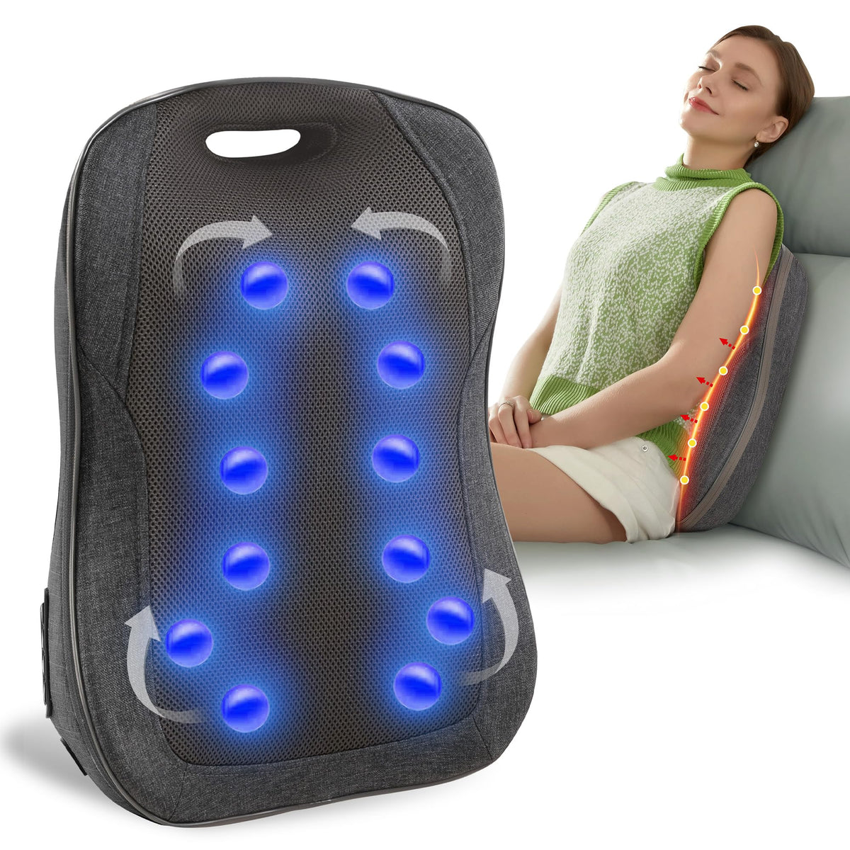 CooCoCo 14"×19" Shiatsu Back Massager with Heat, Birthday Gifts for Dad Mom Women Men Husband, Portable Massage Chair Pad, Kneading Massage Tools for Pain Relief, Chair Massager for Office Home