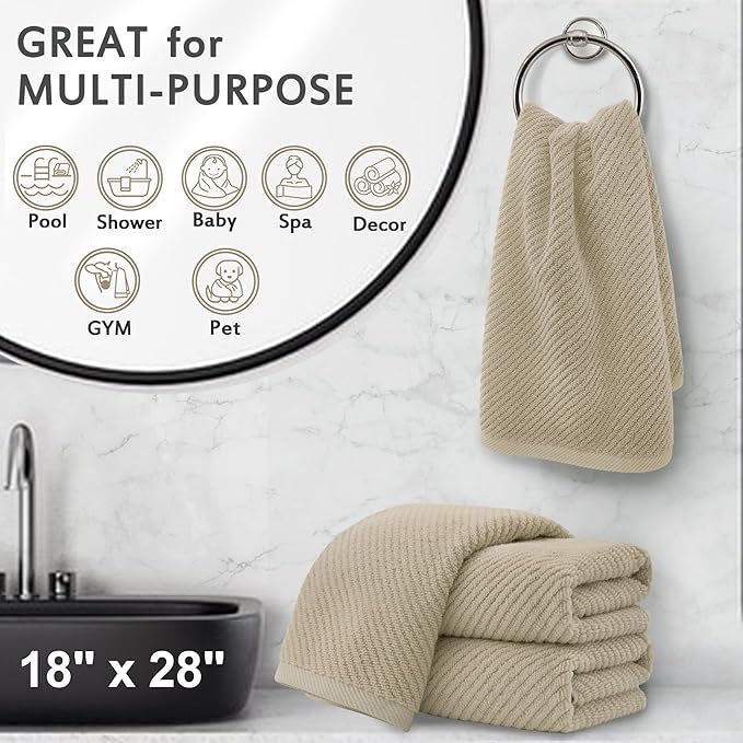 Beige Hand Towels, Hand Towels for Bathroom Set of 4, Large 18"x 28"