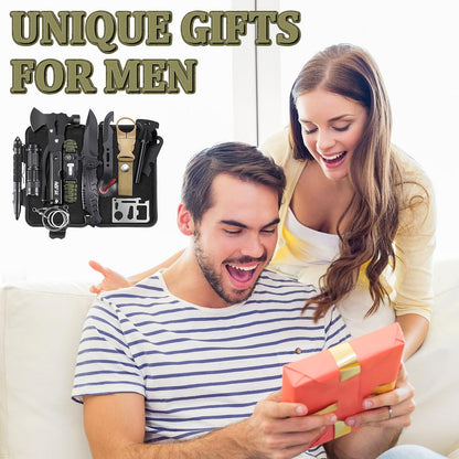 Gifts for Men Christmas Dad Husband Boyfriend Him, Survival Kits, 14 in 1 Survival Gear Camping Essentials Cool Gadgets for Camping Hiking Wilderness Adventures and Disaster Preparedness