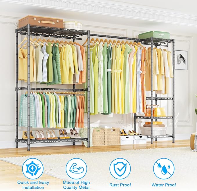 Ulif E10 Clothes Rack（With Stretchable Hanger Rod）Freestanding Clothing Racks