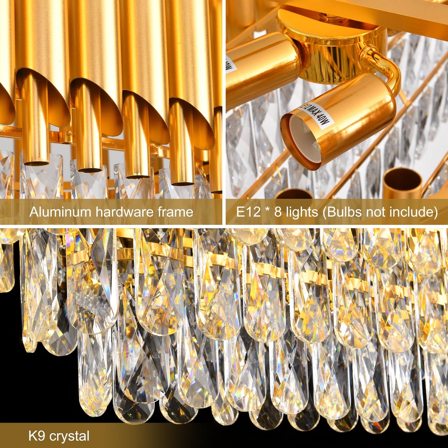 AKDXIRUN Modern Crystal Chandeliers for Dining Room 8-Light Rectangular Gold Crystal Chandelier Living Room Oval Contemporary Linear Pendant Light Fixture for Kitchen Island Bar Restaurant L32