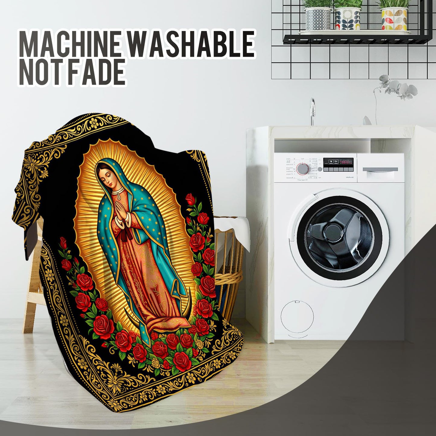 Levens Christian Throw Blanket - Lightweight Soft Cozy Flannel Lap Blanket for Napping- Unique Religious Decor for Couch Sofa Bed 50"x60" - Virgin Mary Virgen de Guadalupe Theme Gifts