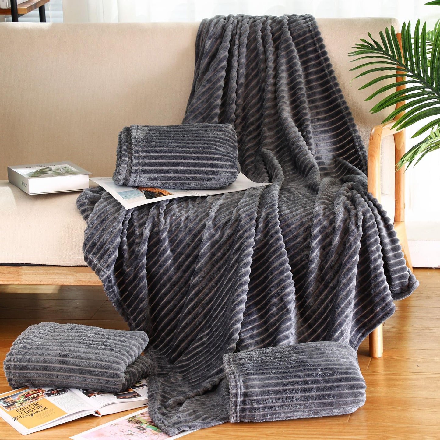 Buryeah 50 x 60 Inches Fleece Throw Blanket Soft Cute Warm Plush Flannel Fluffy Blankets for Wedding Sofa Couch Bed Seasons Employee Appreciation Gifts Bulk(Gray,10 Pack)