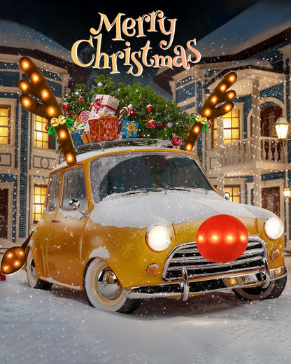 Christmas Reindeer Antlers Car Decoration Kit with LED Warm White Lights, Vehicle Christmas Car Kit with Jingle Bells Rudolph Reindeer and Nose, Tail for The Trunk