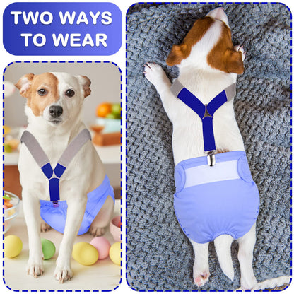 Saintrygo 2 Pcs Dog Suspenders for Diapers Female Male Belly Bands Canine Harness Keep Diaper on Your Pet for Small Medium and Large Dogs(Black, Blue,Large)