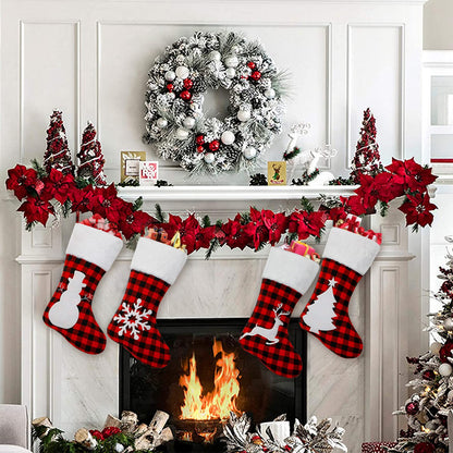 Dremisland 4 Pack Christmas Stockings 18 Inch Large Red Black Buffalo Plaid Christmas Stockings with Plush Faux Fur Cuff,Fireplace Hanging Stockings for Xmas Holiday Party Decor (Red&White)