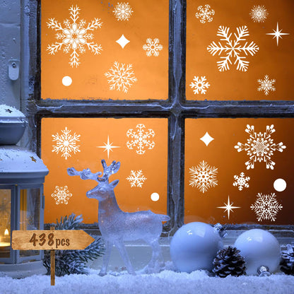 NEWMIAO 438Pcs Snowflake Window Cling Stickers for Christmas Decorations, 10 Sheets Christmas Window Clings of Different Shapes Xmas Decals for Glass Home Decor Indoor and Outdoor Party Supplies