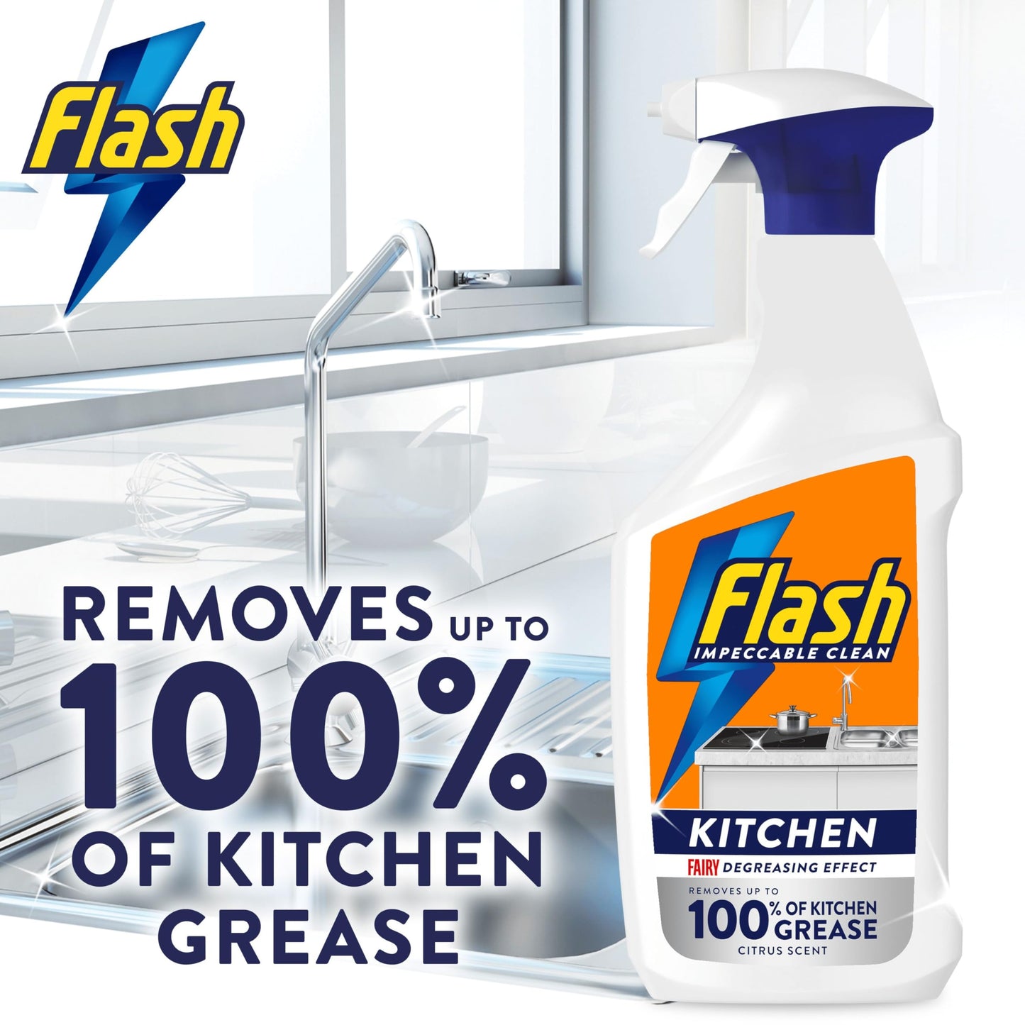 Flash Kitchen Cleaner Spray, 8 Litres (800 ml x 10), Kitchen Cleaning, Citrus Fresh