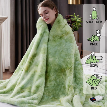 Guohaoi Heated Blanket Electric Throw, Soft Faux Rabbit Fur Electric Blanket with 10 Heating Levels 5 Sitting Timer Auto Off, Cozy Warm Heating Blankets, Machine Washable(50"×60" Beige)
