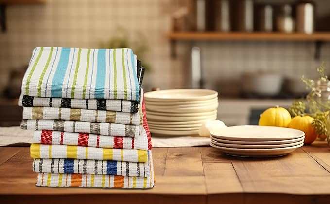 COTTON CRAFT Oversized Kitchen Towels -4 Pack 100% Cotton Basketweave Tea Dish