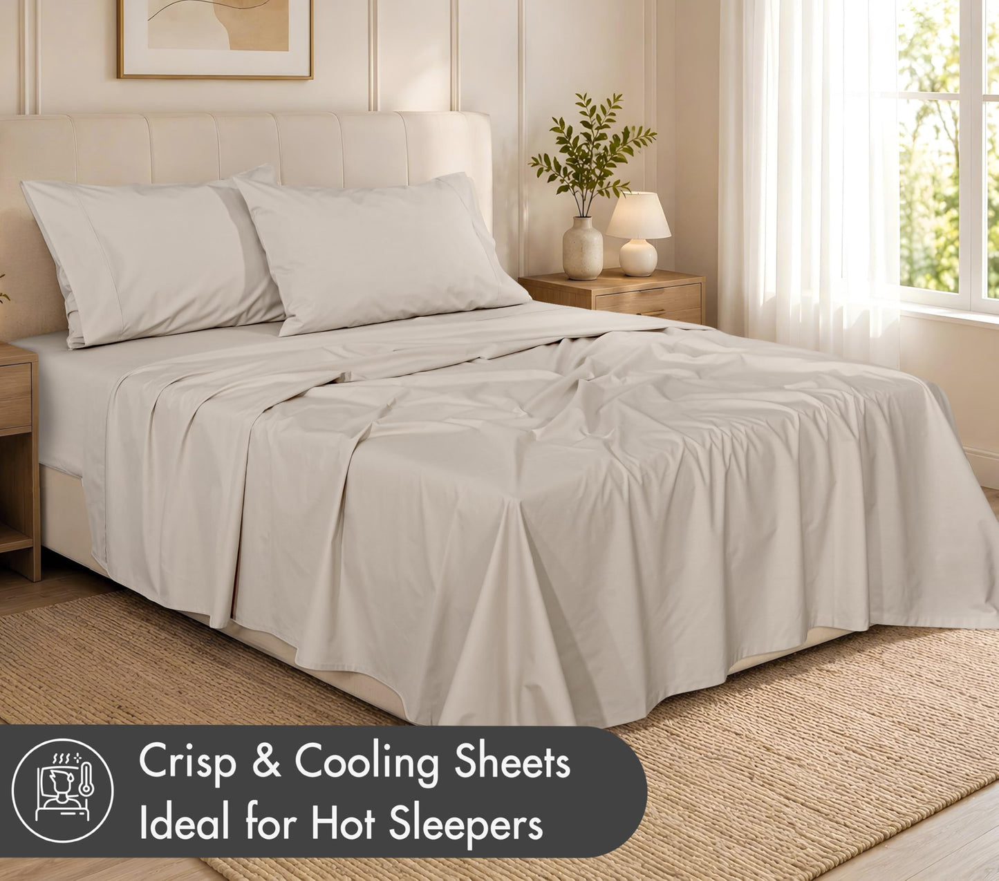 ZOYER 100% Cotton Sheets – Full Size Percale Bedding, Cooling & Breathable, Durable with a Crisp, Soft & Comfortable Feel, 16" Deep Pocket, 4-Piece Set, Soft Sand