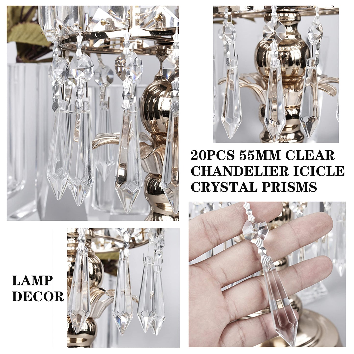 H&D HYALINE & DORA 20PCS 55mm Clear Chandelier Icicle Crystal Prisms Lamp Decoration