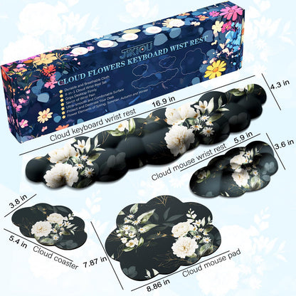 JIKIOU Cloud Wrist Rest Keyboard, Cloud Keyboard Wrist Pad Set with Comfortable Cloth, Cute Arm Rest for Palm Support, PC/Gaming Desk Accessories/Office Setup/Computer Hand Cushion Peony