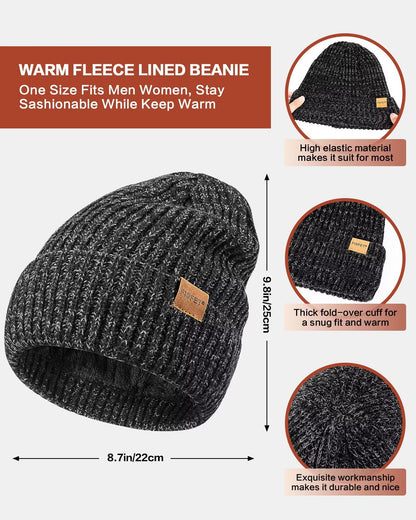 Winter Hat Gloves Scarf Set for Men Women, Mens Beanie with Fleece Lined Long Thick Scarf Touchscreen Gloves for Cold Weather, 3 in 1 Warm Gift Set(A-01)