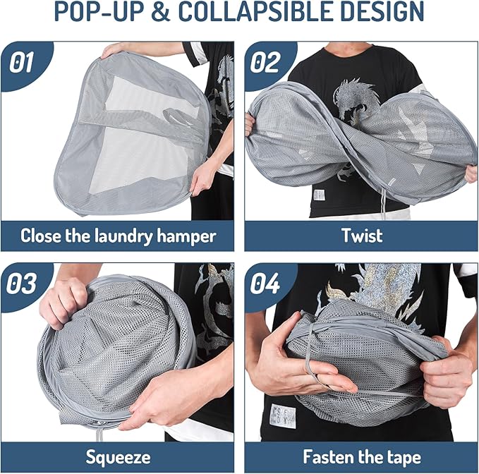 Seiritex Mesh Popup Laundry Hamper 2 Compartment, Collapsible Laundry Sorter